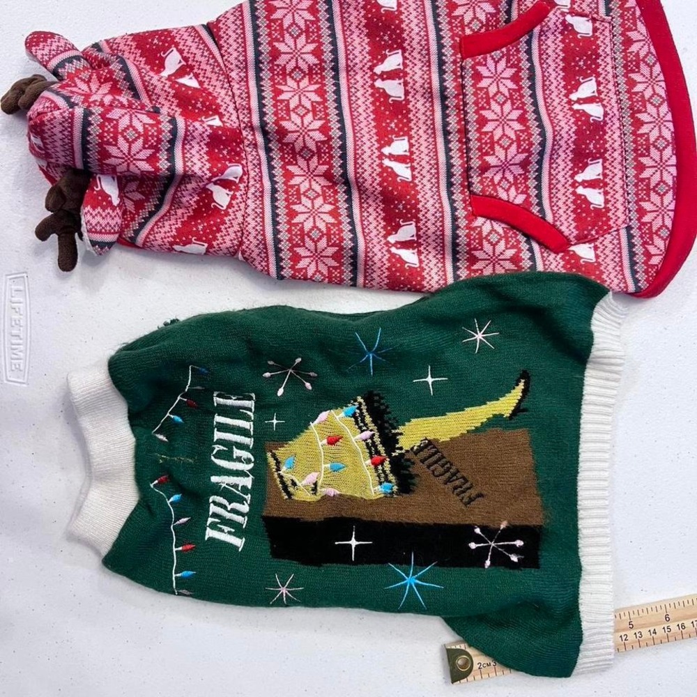 Merry & Bright Collection Cat Fair Isle Hoodie S‎ Red Reindeer Snowflake Bundle